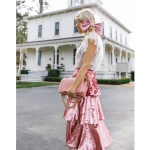 Rachel Parcell Tiered Pink Sequin Midi Skirt NWT